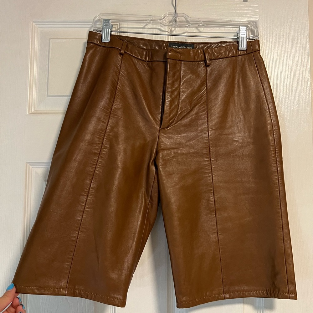 brown genuine leather shorts, vintage 2001 banana republic